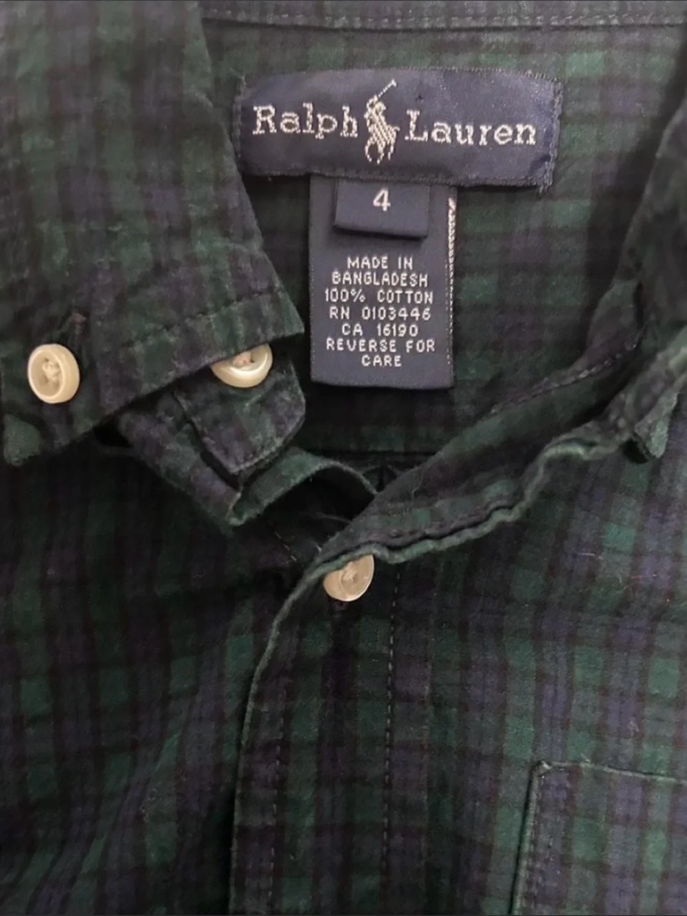 Ralph Lauren Green & Navy Plaid Button-Down Shirt with Red Pony